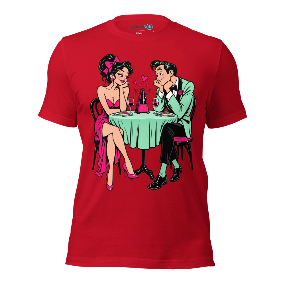 Couple watching a tiny metronome over dinner T Shirt Red Front