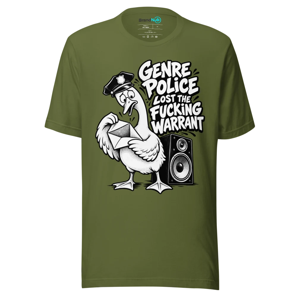 GENRE POLICE LOST THE FUCKING WARRANT T Shirt Olive Front