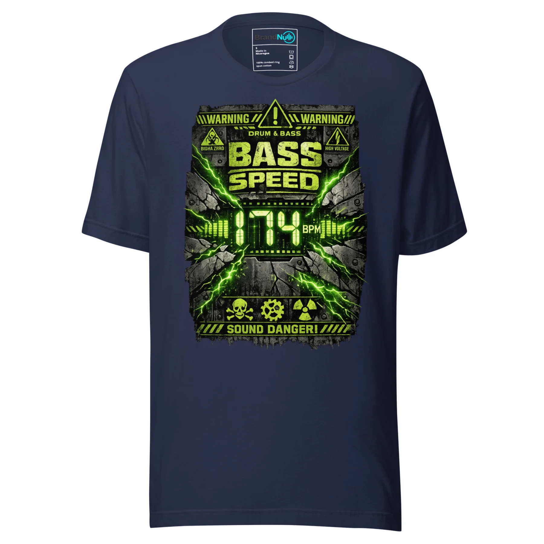 Bass Speed Warning Drum and Bass T Shirt DnB Hazard Rave Graphic Green Screen