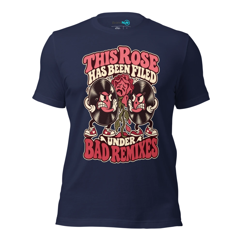 THIS ROSE HAS BEEN FILED UNDER BAD REMIXES T Shirt Navy Front