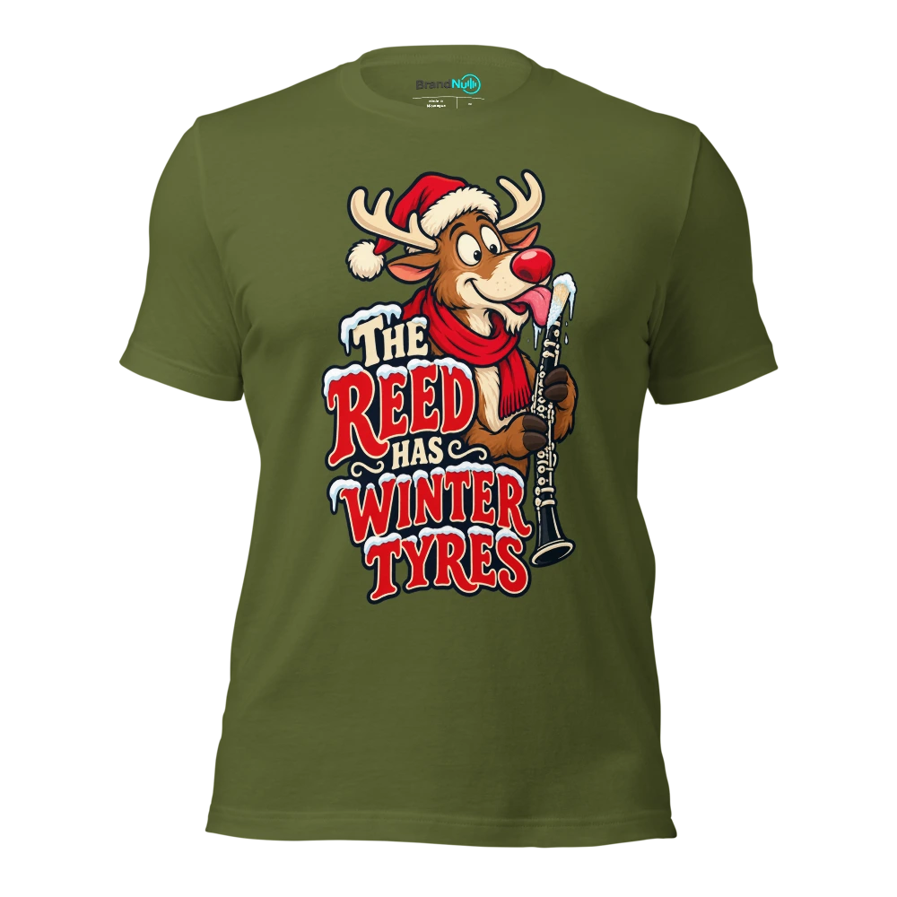 THE REED HAS WINTER TYRES T Shirt Olive Front