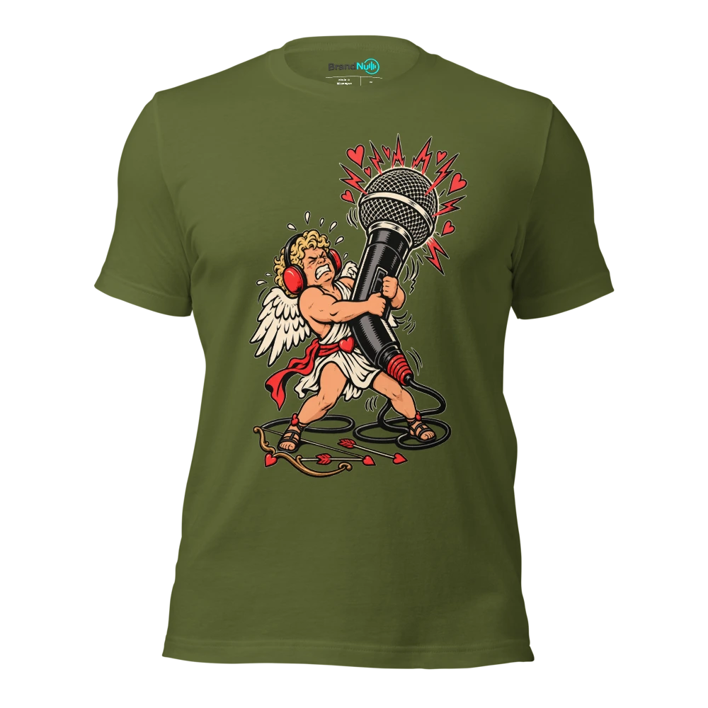 CUPID HAS TERRIBLE GAIN STAGING T Shirt Olive Front