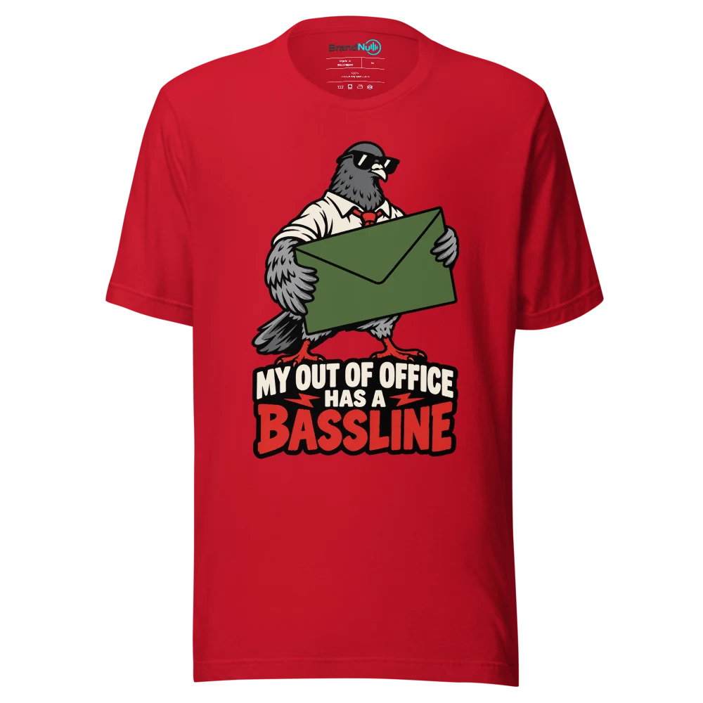 MY OUT OF OFFICE HAS A BASSLINE T Shirt Red Front