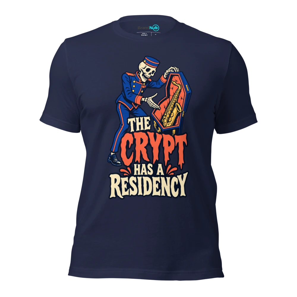 THE CRYPT HAS A RESIDENCY T Shirt Navy Front