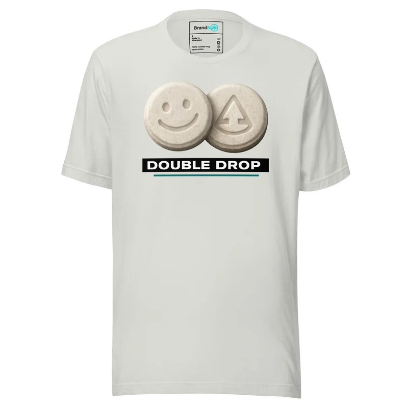 Double Drop T Shirt – Smiley Pill Rave Reference - Silver