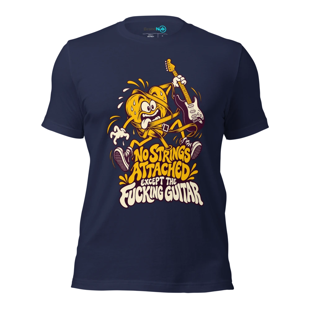 NO STRINGS ATTACHED EXCEPT THE FUCKING GUITAR T Shirt Navy Front