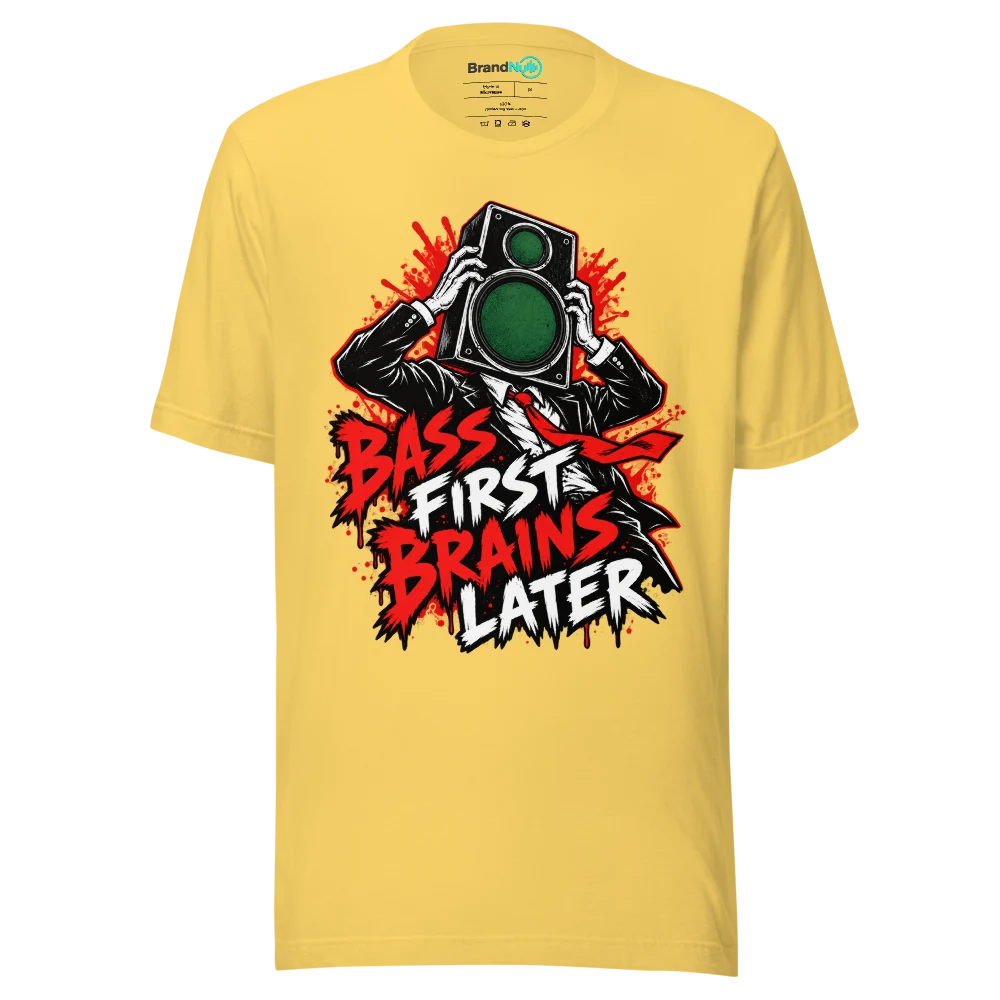 BASS FIRST BRAINS LATER T Shirt Yellow Front