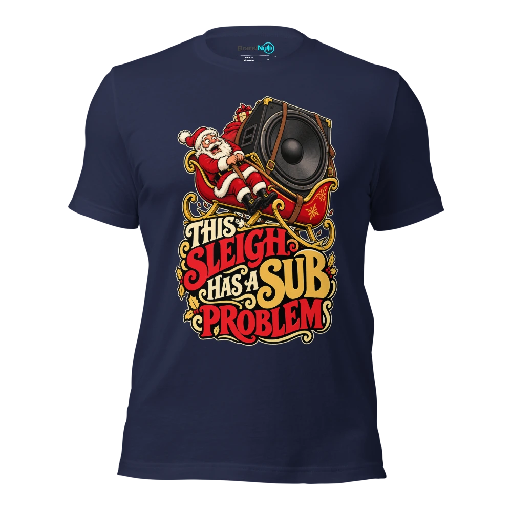 THIS SLEIGH HAS A SUB PROBLEM T Shirt Navy Front