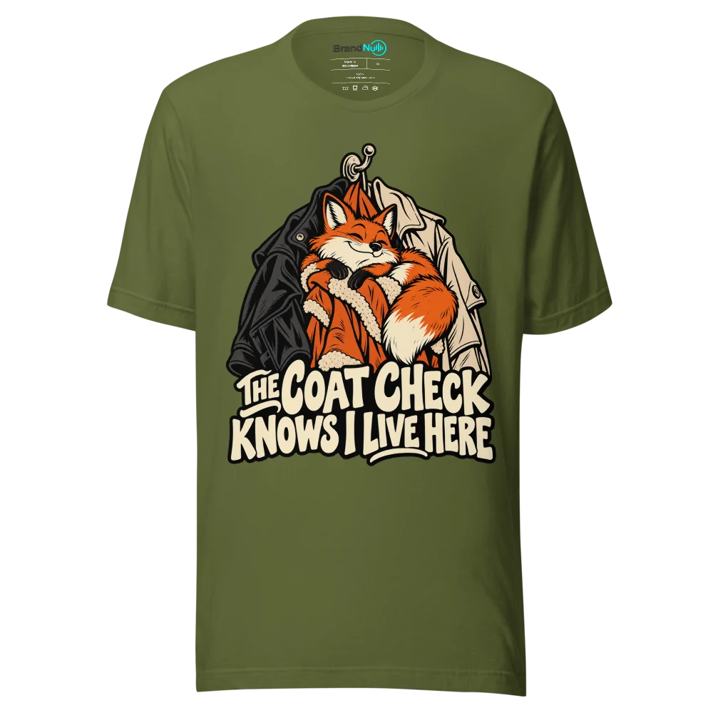 THE COAT CHECK KNOWS I LIVE HERE T Shirt Olive Front