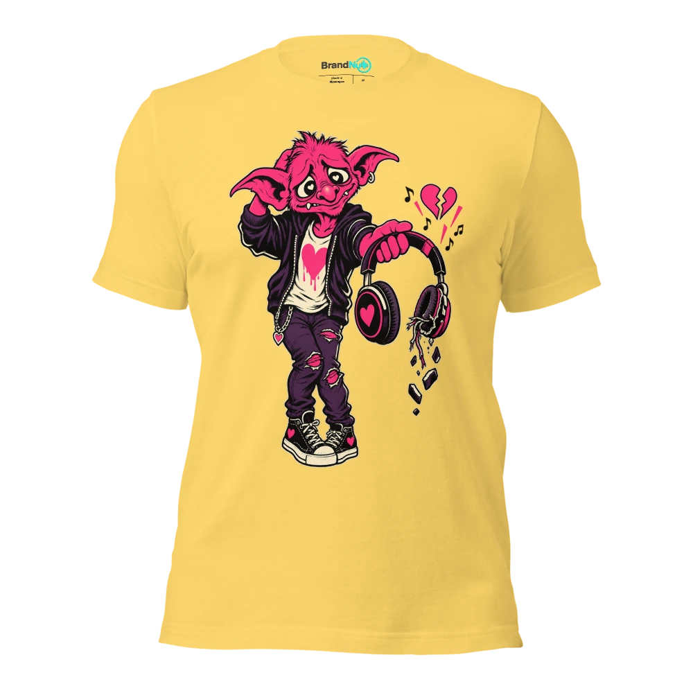 THE LOVE GOBLIN HAS FAILED THE VIBE CHECK T Shirt Yellow Front