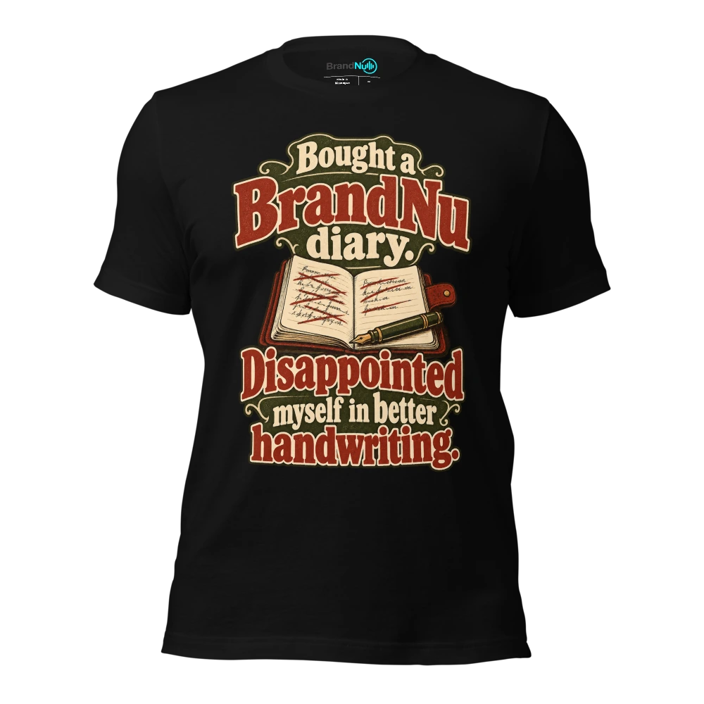 Bought a BrandNu diary. Disappointed myself in better handwriting T Shirt Black Front