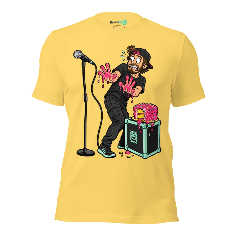 THE SOUND ENGINEER GOT CAKE ON THE FADER HAND T Shirt Yellow Front