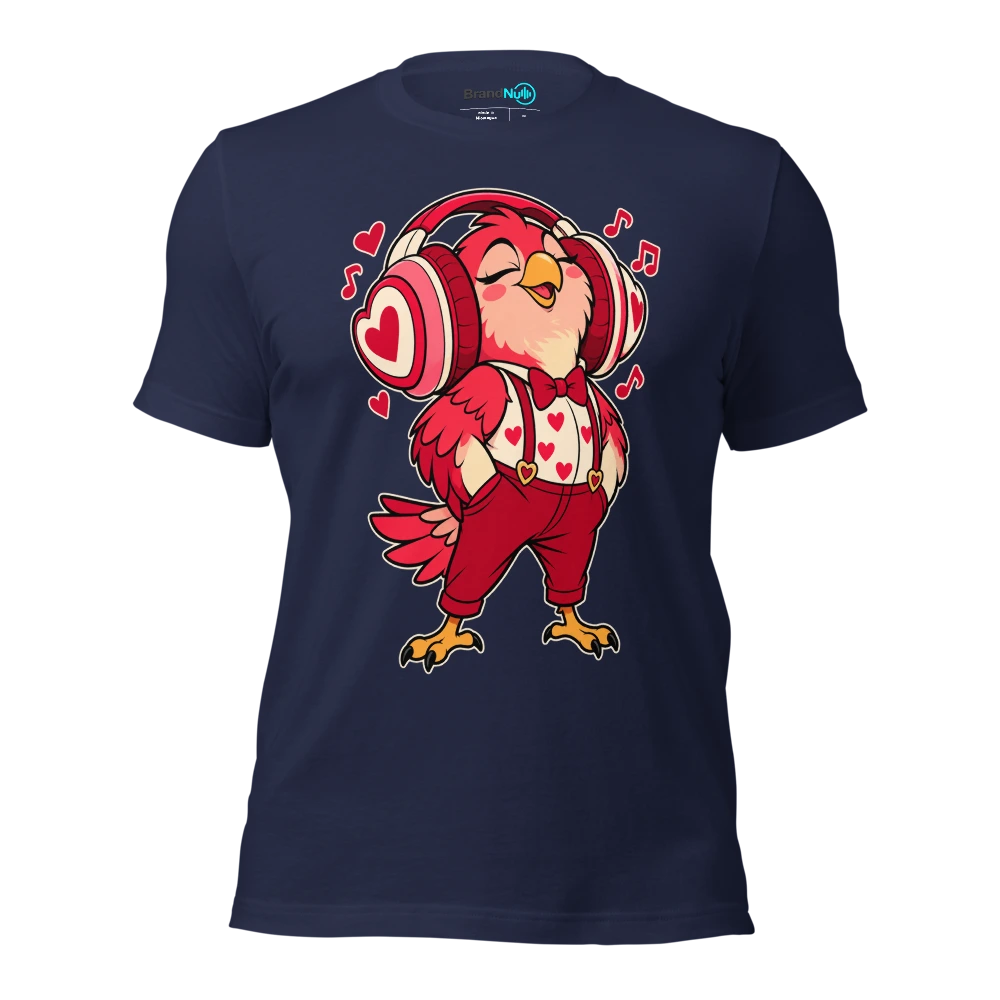 THE LOVEBIRD HAS KEPT BOTH EARPHONES T Shirt Navy Front
