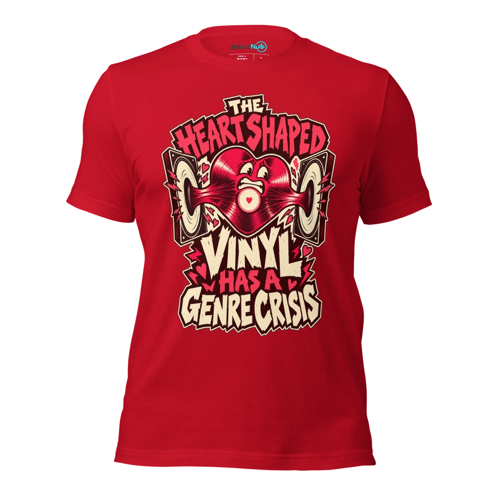 THE HEART SHAPED VINYL HAS A GENRE CRISIS T Shirt Red Front