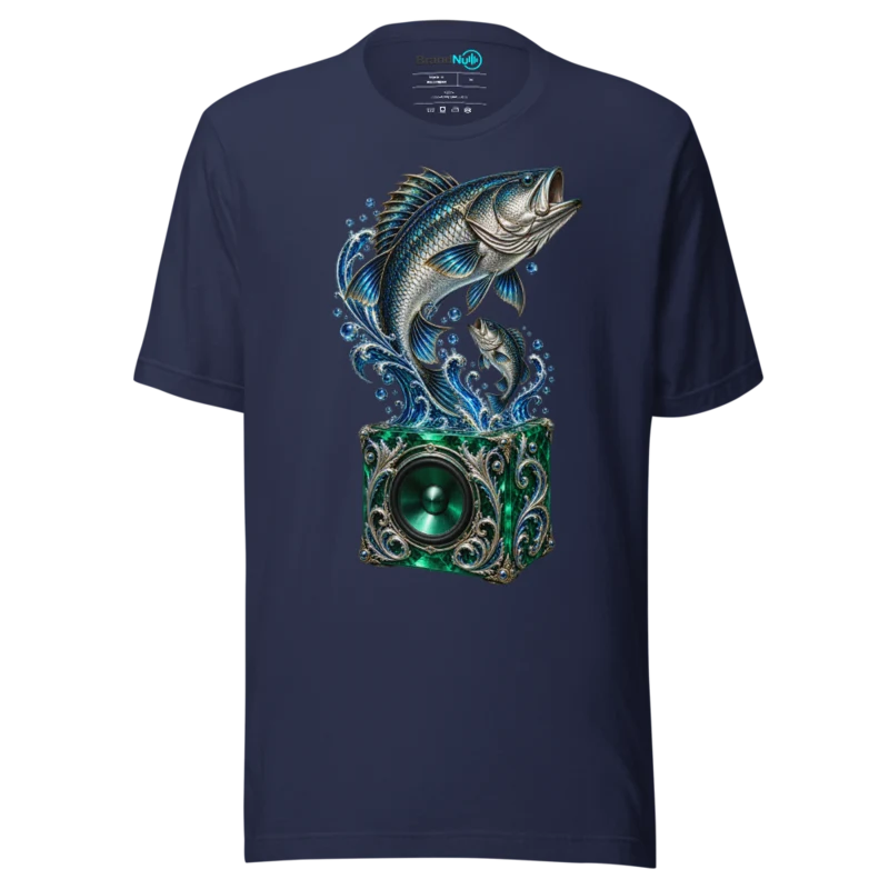 Big Fish Small Fish Cardboard Box T Shirt - Speaker Splash Edition - Navy