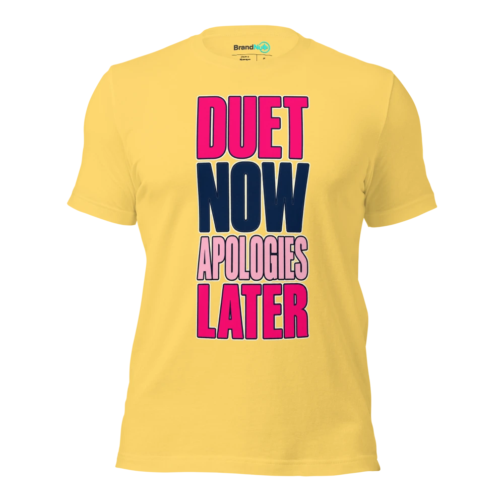DUET NOW APOLOGIES LATER T Shirt Yellow Front