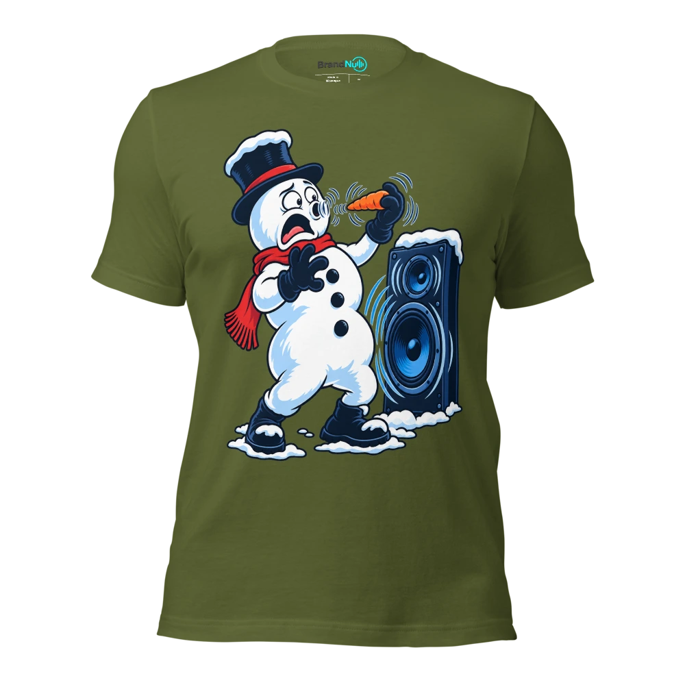 THE SNOWMAN HAS LOST HIS BASS FACE T Shirt Olive Front