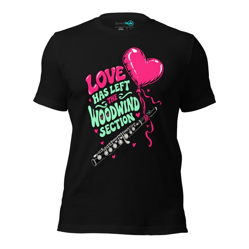 LOVE HAS LEFT THE WOODWIND SECTION T Shirt Black Front