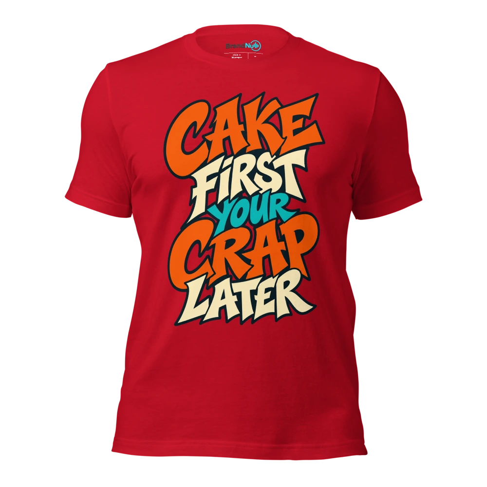 CAKE FIRST YOUR CRAP LATER T Shirt Red Front