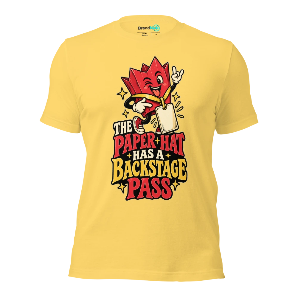 THE PAPER HAT HAS A BACKSTAGE PASS T Shirt Yellow Front