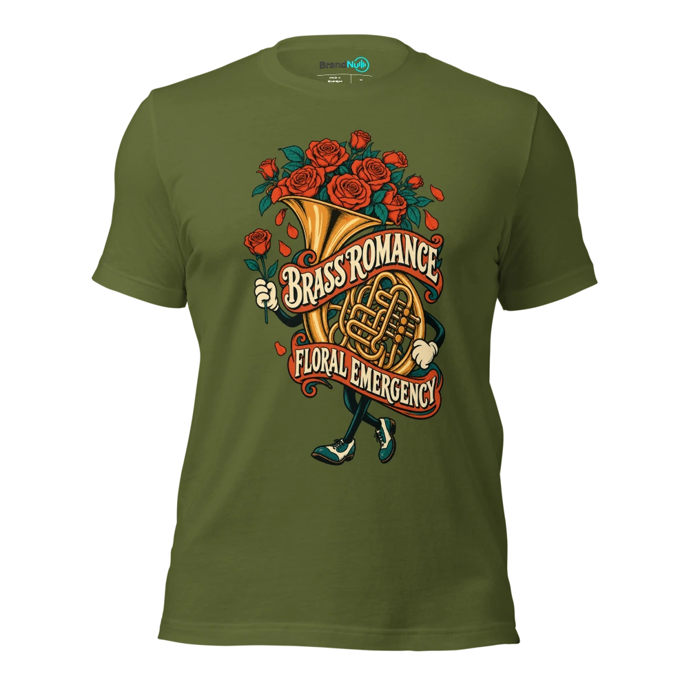 BRASS ROMANCE FLORAL EMERGENCY T Shirt Olive Front