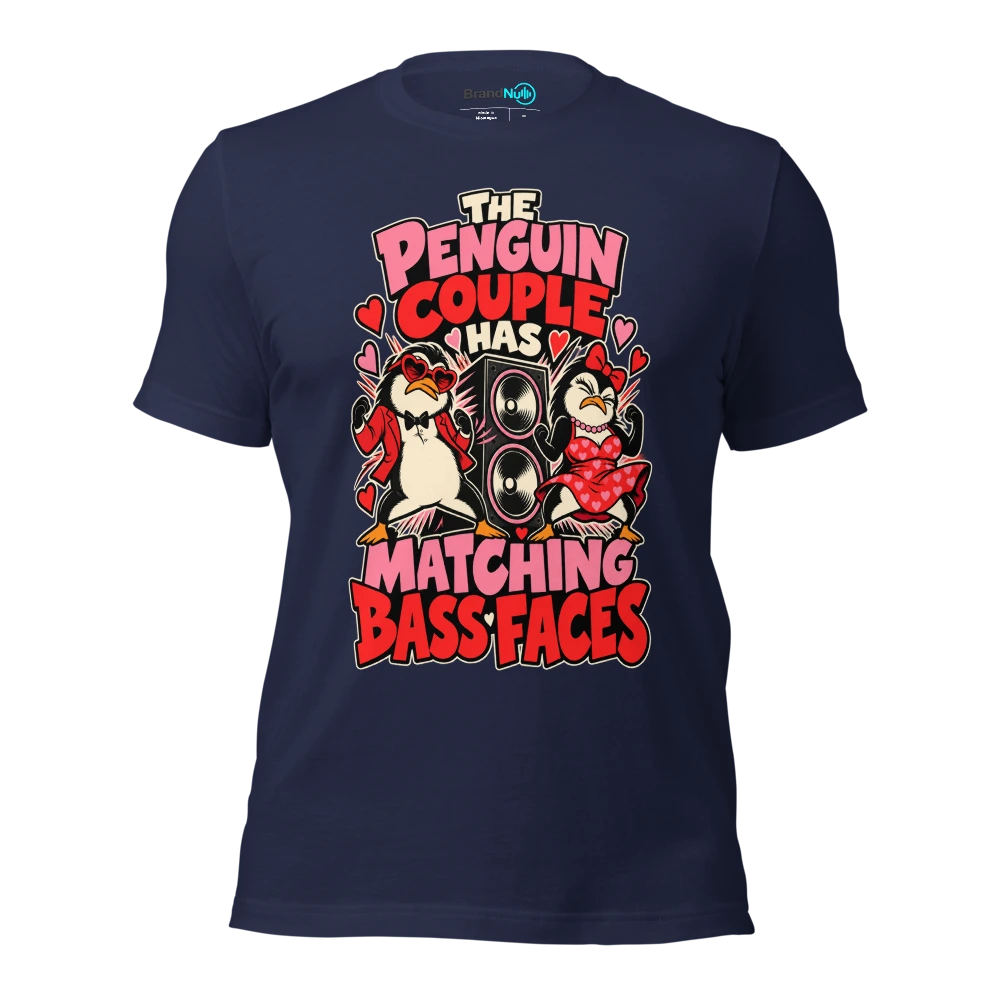 THE PENGUIN COUPLE HAS MATCHING BASS FACES T Shirt Navy Front