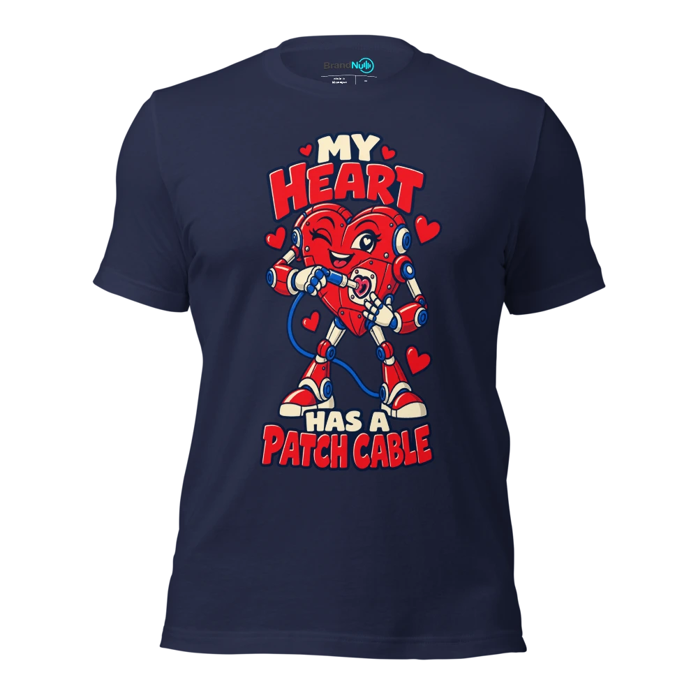 MY HEART HAS A PATCH CABLE T Shirt Navy Front