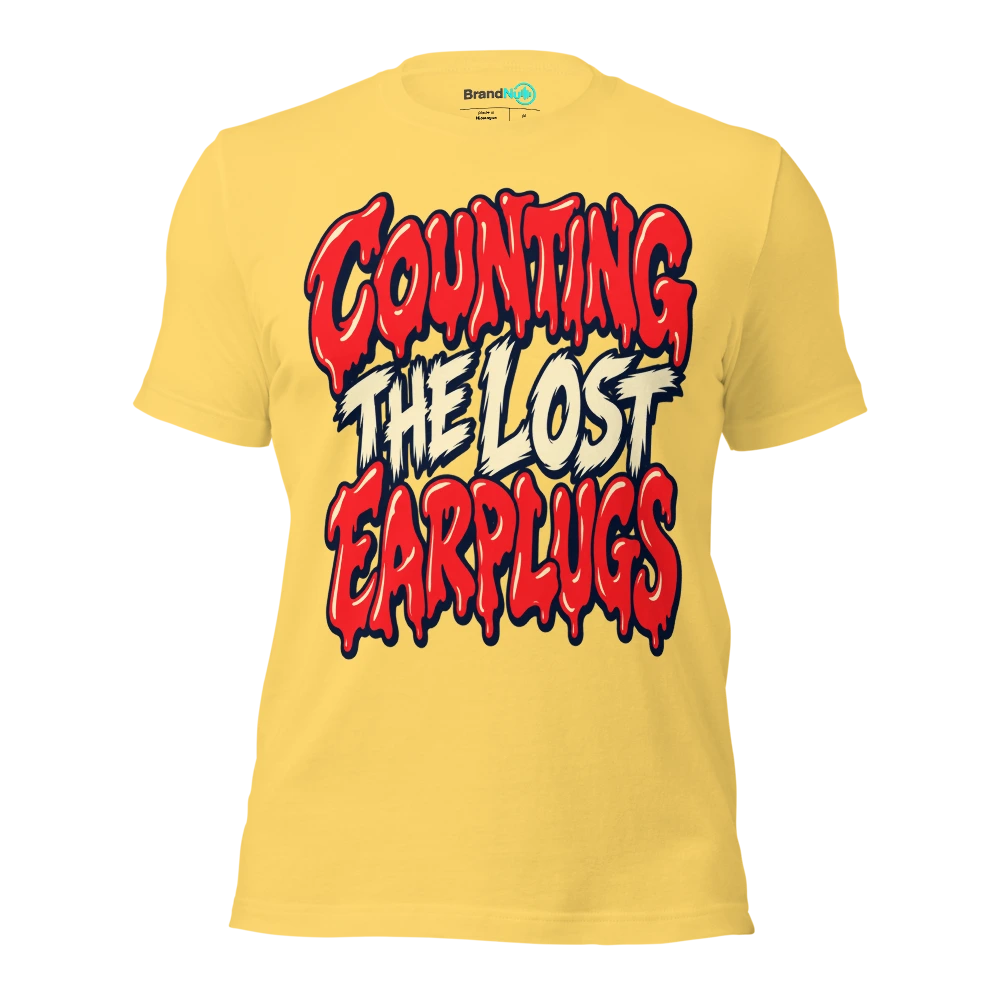 COUNTING THE LOST EARPLUGS T Shirt Yellow Front