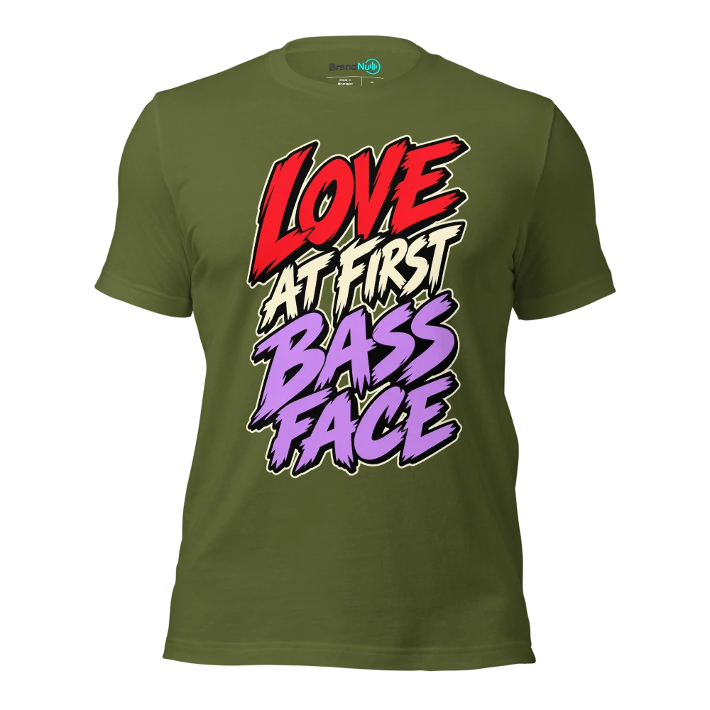 LOVE AT FIRST BASS FACE T Shirt Olive Front