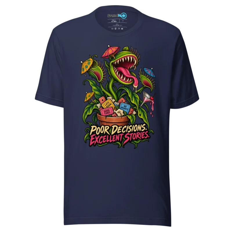 Poor Decisions Botanical – Rave Graphic T Shirt - Navy