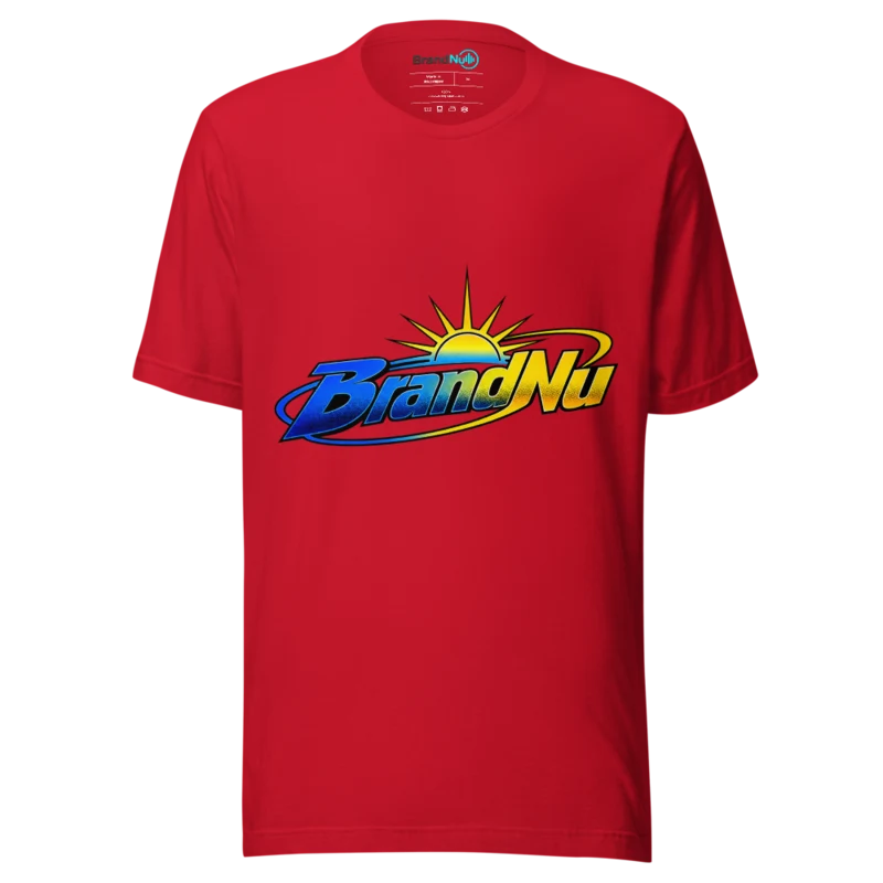 Bold Blue and Yellow Gradient BrandNu T Shirt - Sunrise Orbit Edition - Red