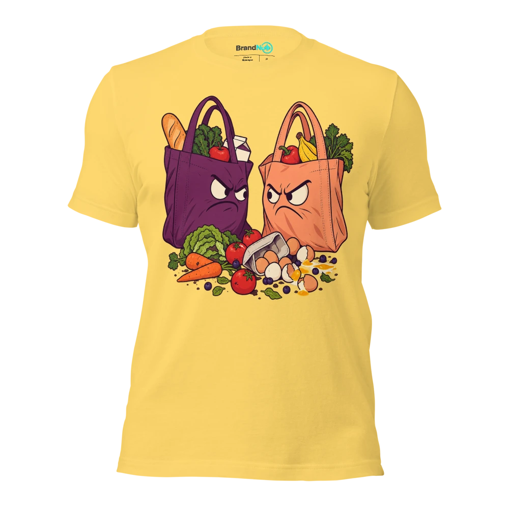 Woke up BrandNu. By teatime I was arguing with a bag for life T Shirt Yellow Front