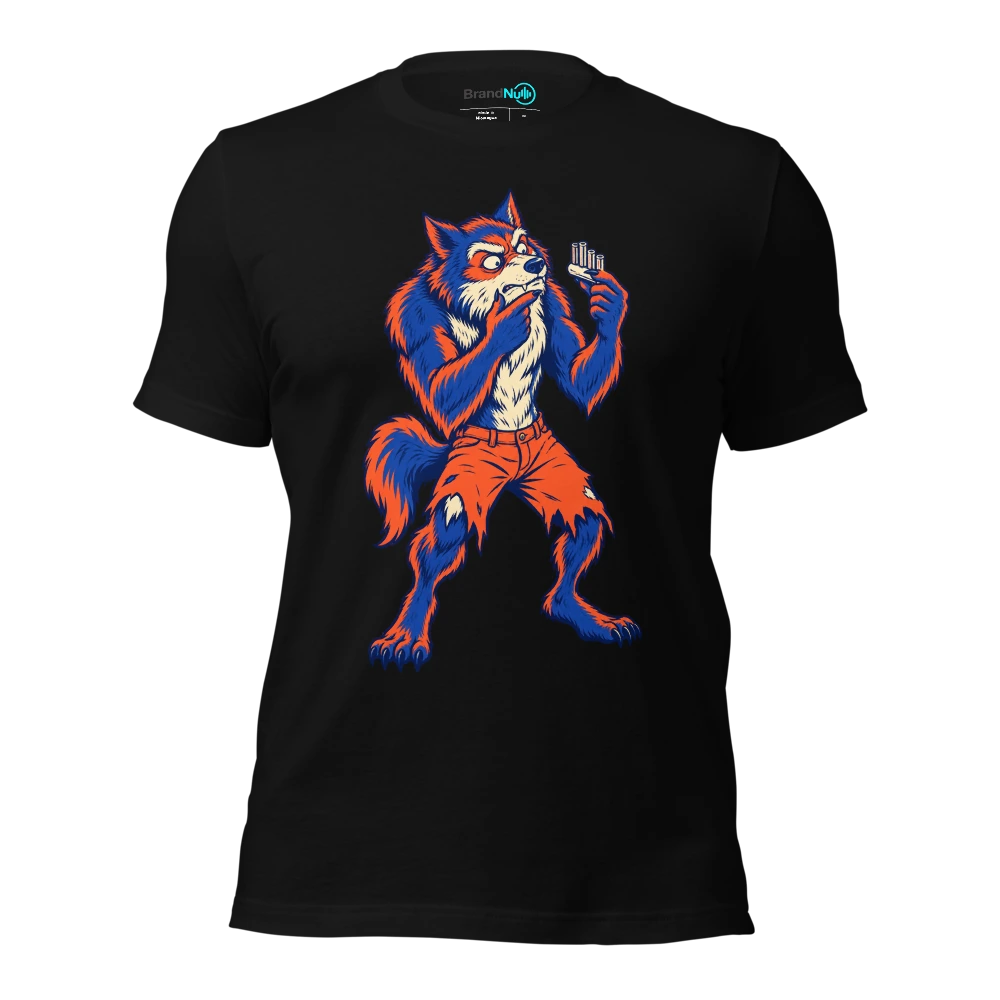 Werewolf studying a pitch pipe as if it is a dog whistle T Shirt Black Front