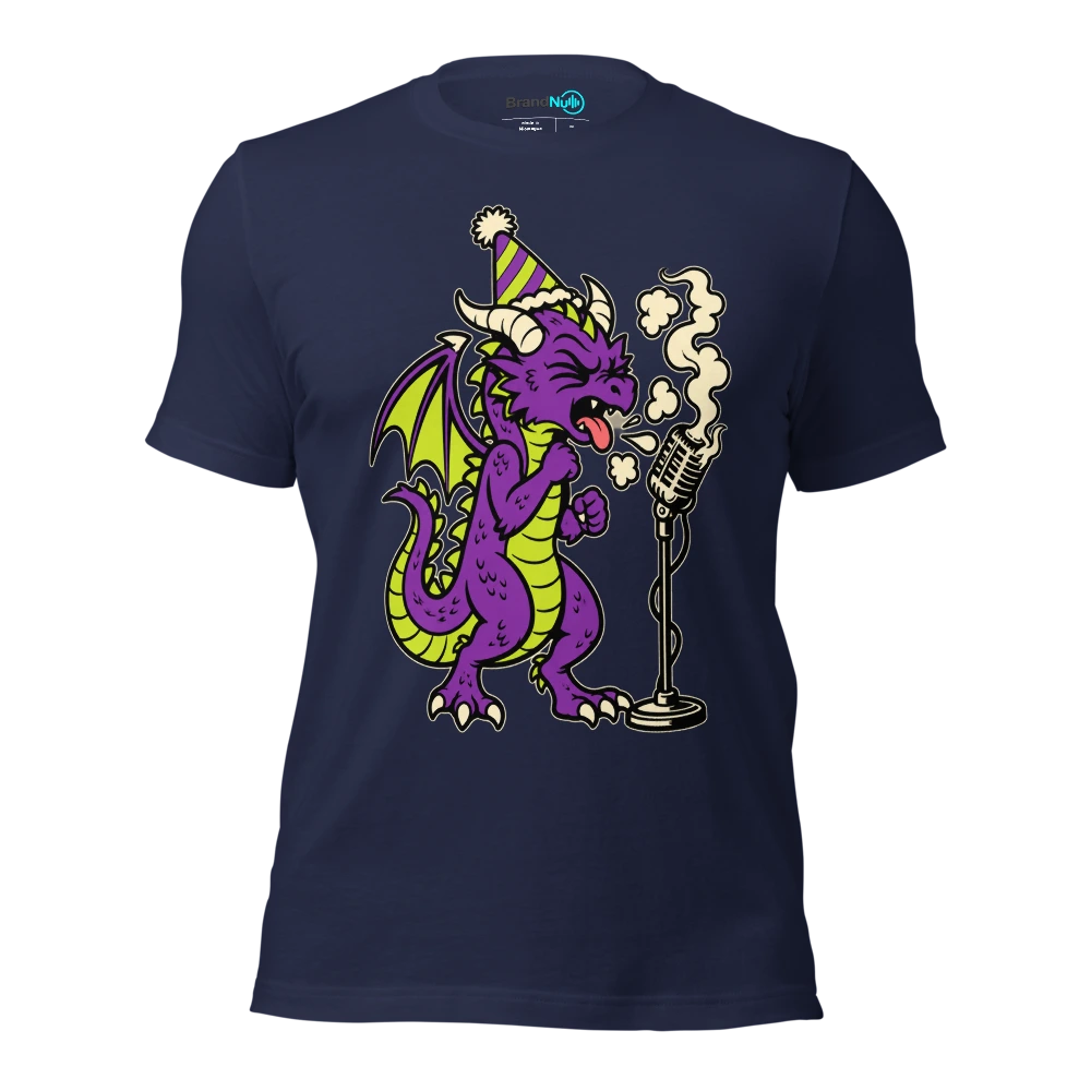 THE BIRTHDAY DRAGON HAS ADDED A SMOKY VOCAL T Shirt Navy Front