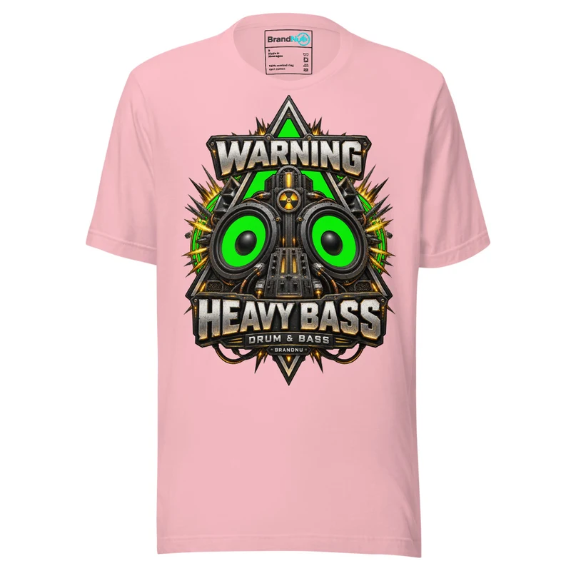 Warning Heavy Bass Drum and Bass T Shirt DnB Triangle Graphic Green Screen - Pink