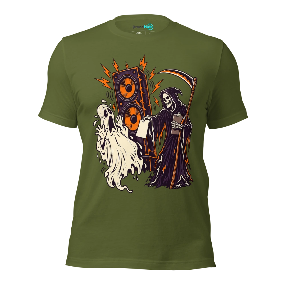 MY AFTERLIFE HAS A NOISE COMPLAINT T Shirt - Olive - front - Ghost 2