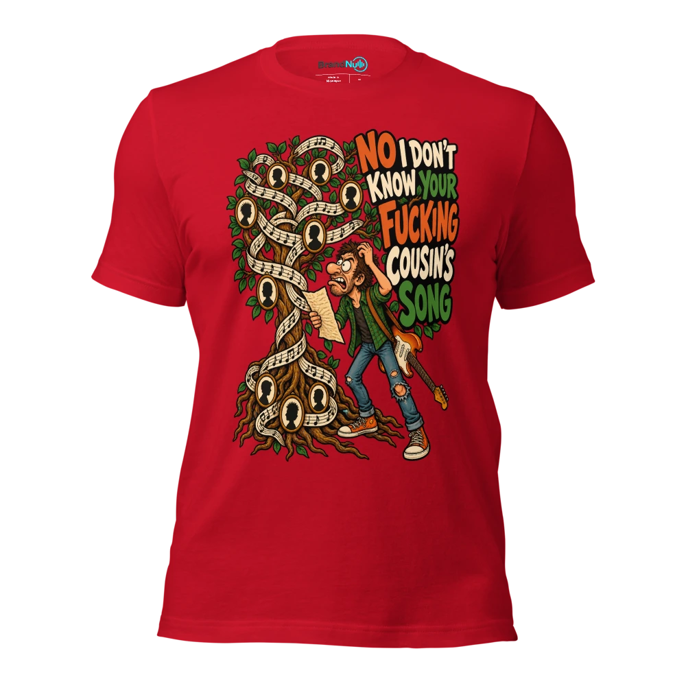 NO I DON'T KNOW YOUR FUCKING COUSIN'S SONG T Shirt Red Front