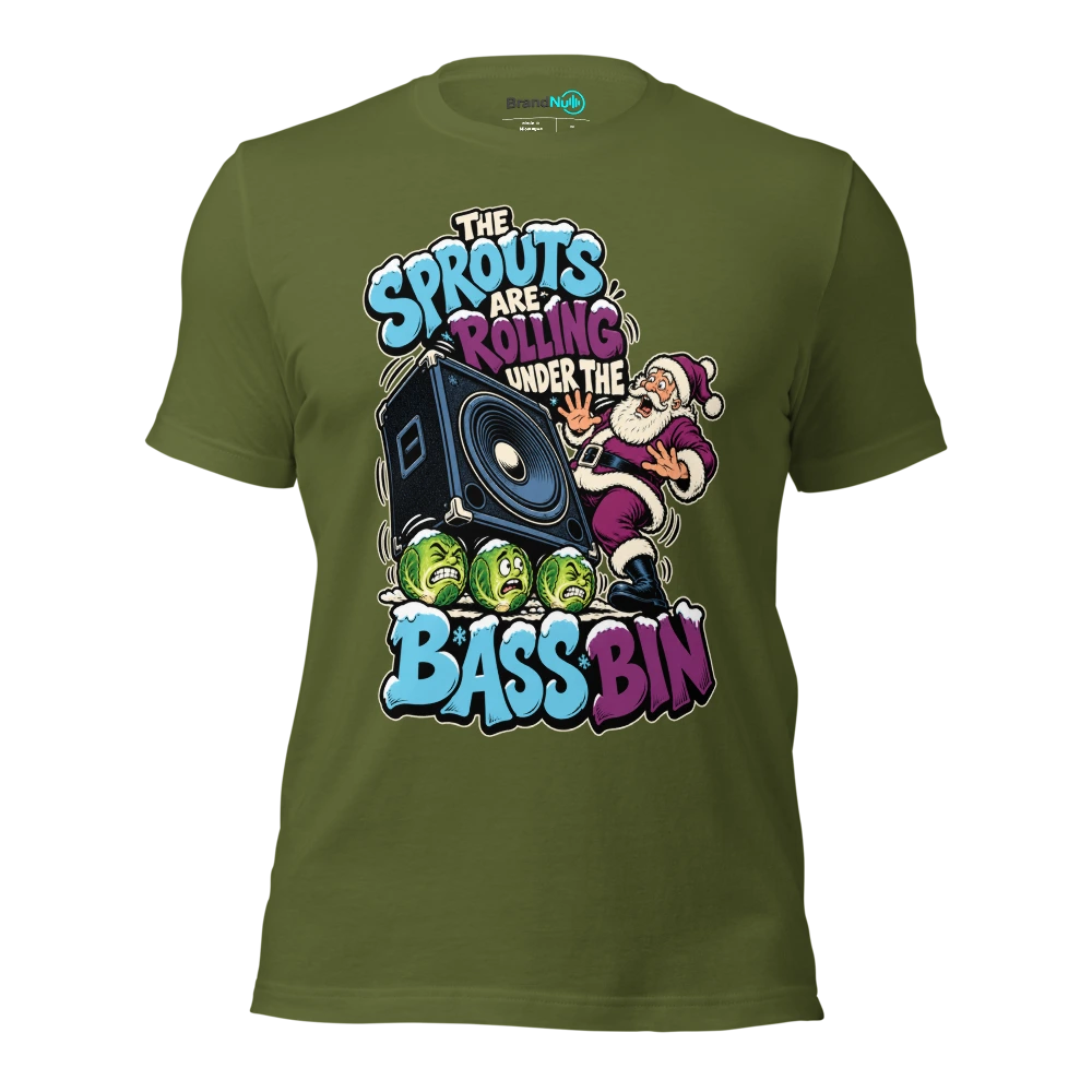 THE SPROUTS ARE ROLLING UNDER THE BASS BIN T Shirt Olive Front