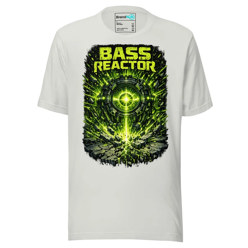 Bass Reactor Drum and Bass T Shirt Neon DnB Rave Graphic Green Screen - Silver