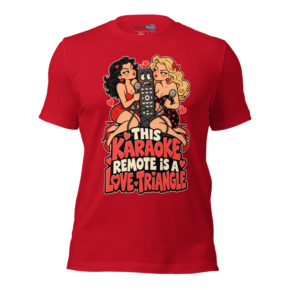 THIS KARAOKE REMOTE IS A LOVE TRIANGLE T Shirt Red Front