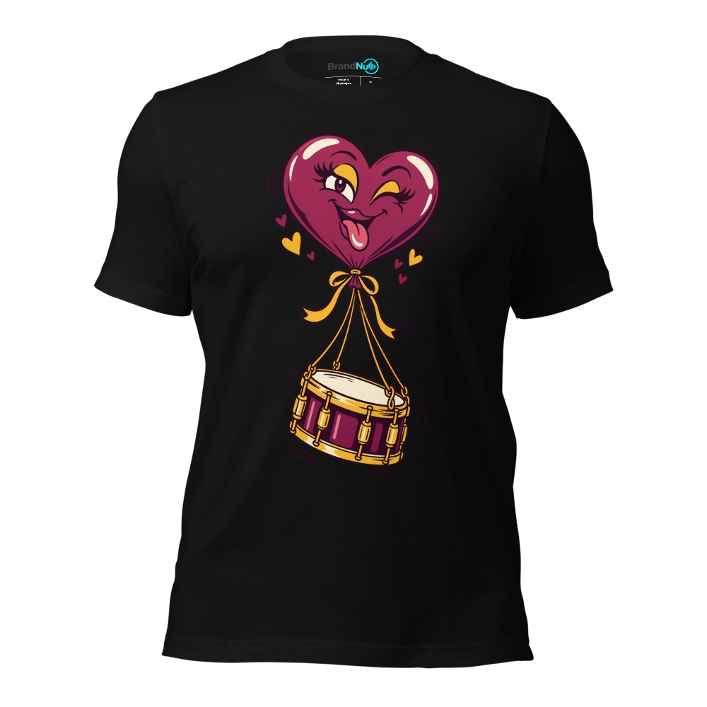 A heart shaped balloon lifting a miniature snare drum T-SHIRT