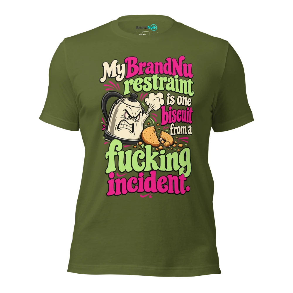 My BrandNu restraint is one biscuit from a fucking incident T Shirt Olive Front