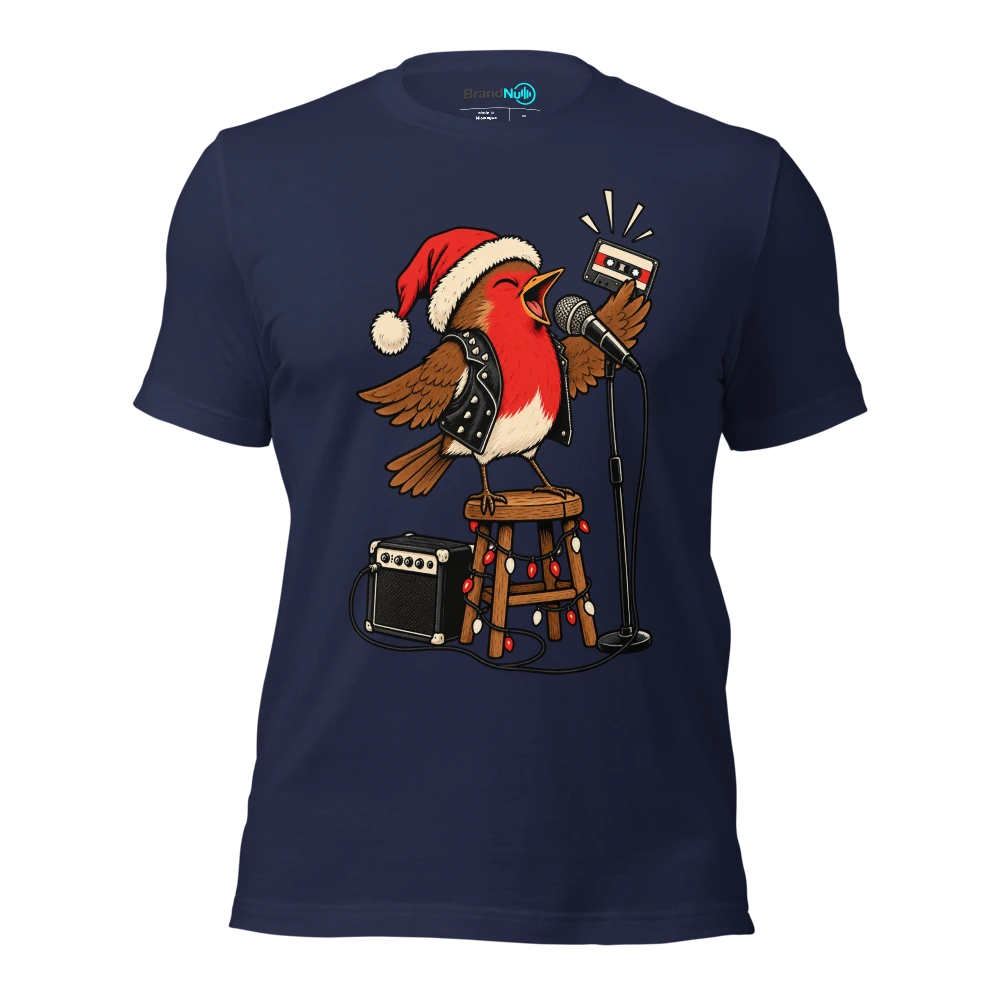 THE ROBIN BROUGHT A BETTER DEMO THAN YOUR COUSIN T Shirt Navy Front