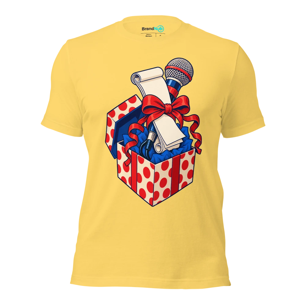 THIS GIG FEE IS A GIFT WRAPPED INVOICE PAD T Shirt Yellow Front