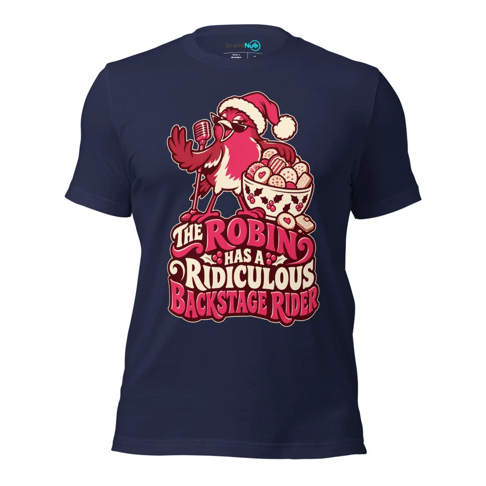 THE ROBIN HAS A RIDICULOUS BACKSTAGE RIDER T Shirt Navy Front
