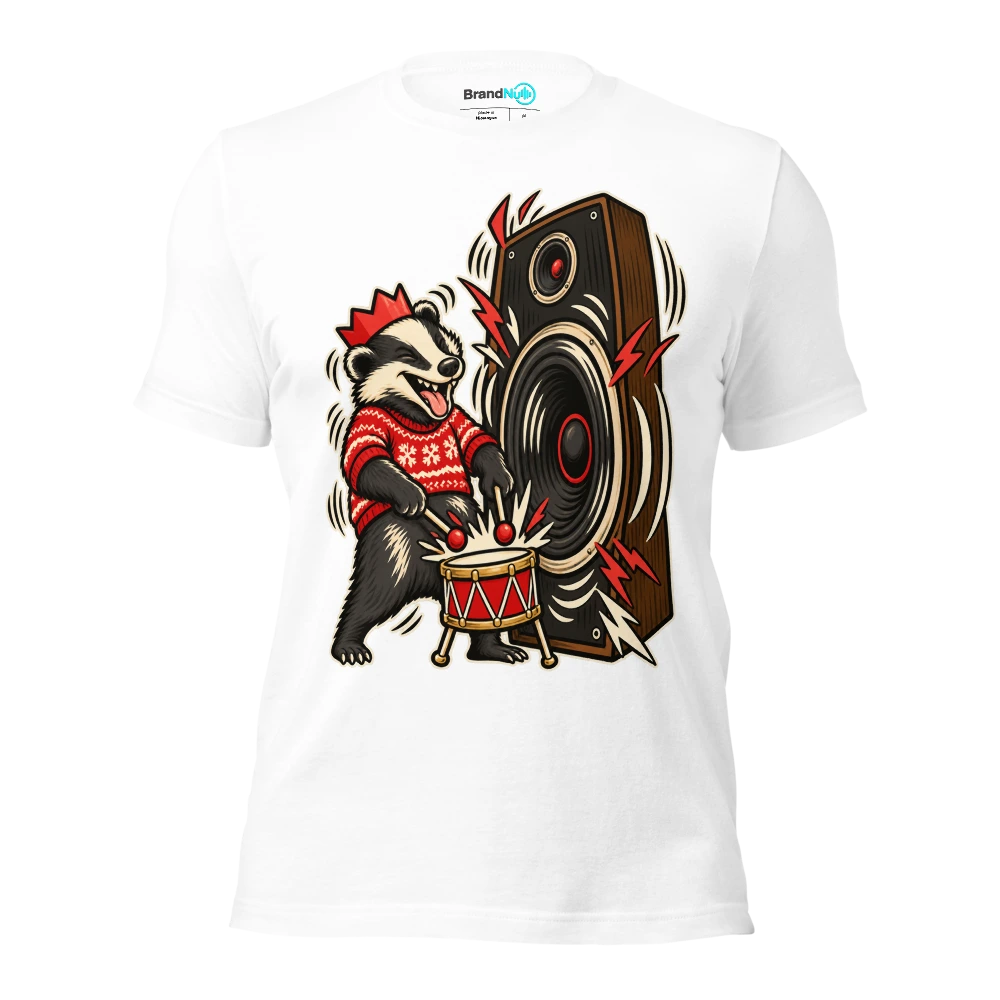 THE BADGER HAS BROUGHT FESTIVE DRUM AND BASS T Shirt White Front