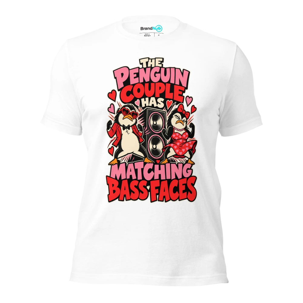 THE PENGUIN COUPLE HAS MATCHING BASS FACES T Shirt White Front