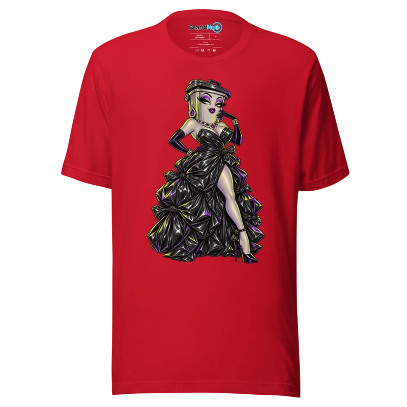 BrandNu Trash Bag Gown Bin Diva T-Shirt - Red - Front