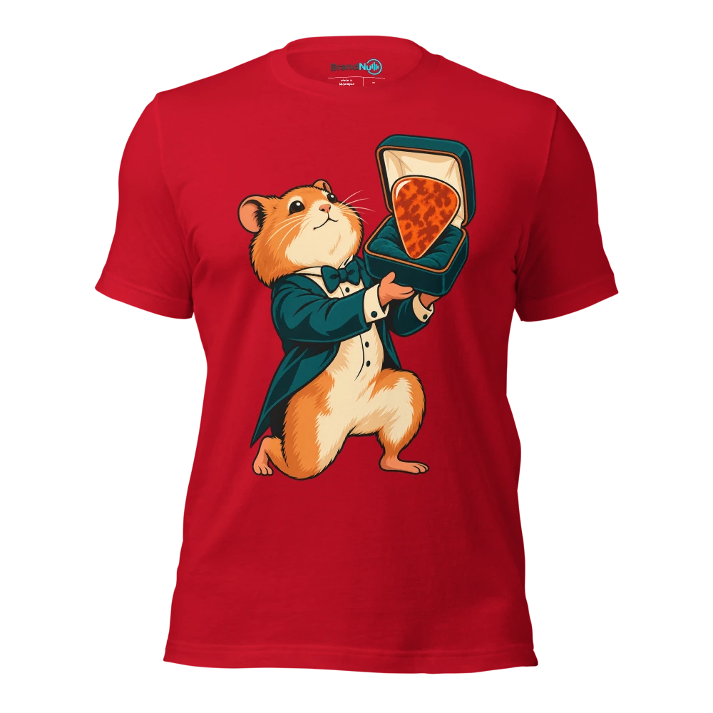 THE HAMSTER HAS DELIVERED AN OVERPRICED GUITAR PICK T Shirt Red Front