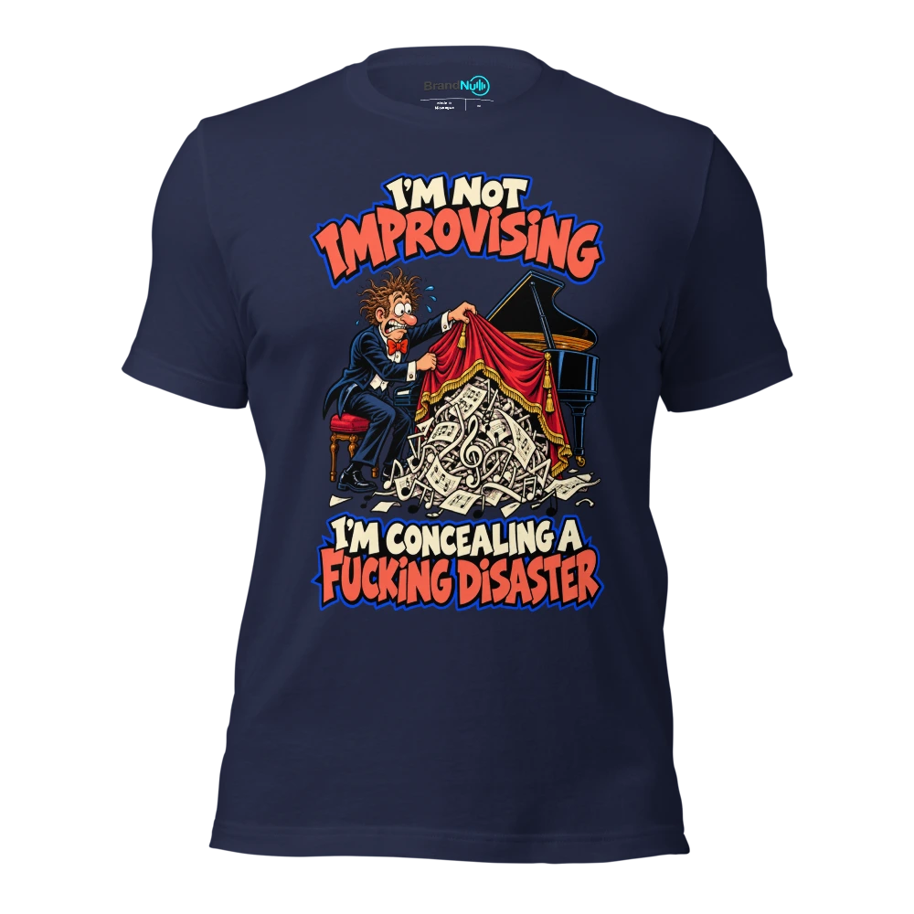 I'M NOT IMPROVISING I'M CONCEALING A FUCKING DISASTER T Shirt Navy Front